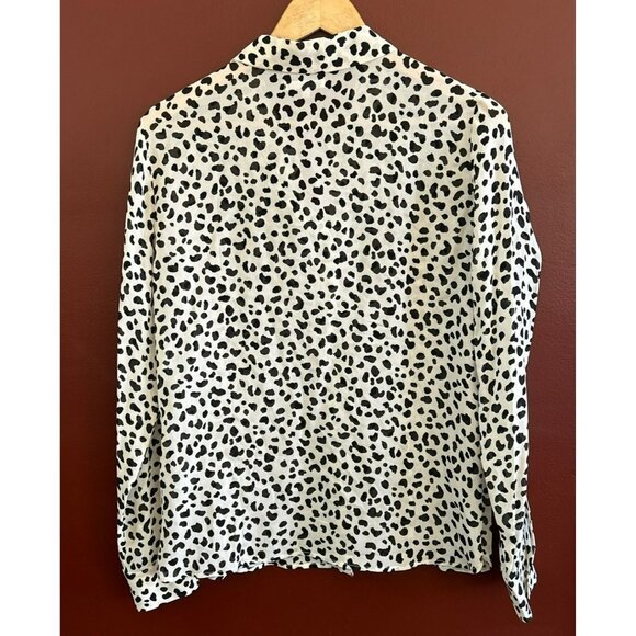 Reformation Black White Animal Print Ocelot Violet Blouse Medium Long Sleeve EUC - Picture 4 of 6